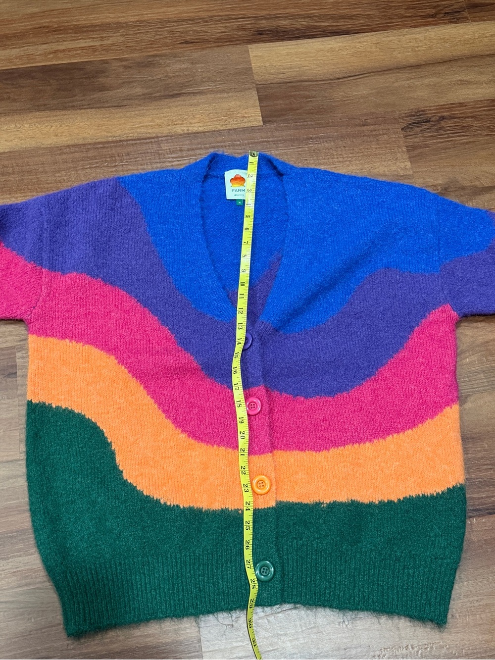 FARM Rio Vintage Waves Multicolor Knit Cardigan Blue & Purple Medium Oversized - Picture 6 of 7